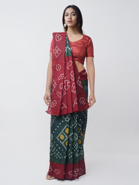 

Unnati Silks Green & Maroon Pure Cotton Printed Bandhani Saree