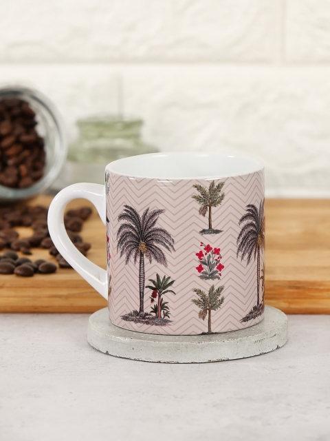 

India Circus by Krsnaa Mehta Beige & Black Palms Printed Coffee Mug