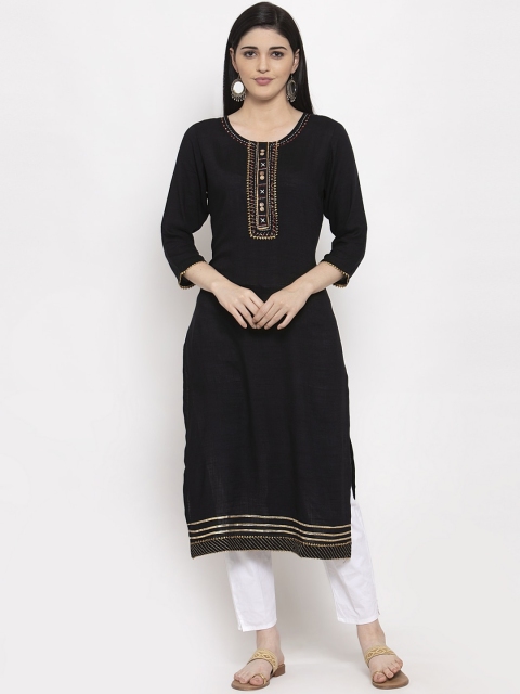 

Clora Creation Women Black Embellished Straight Kurta