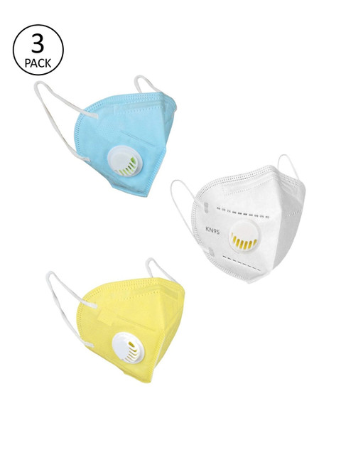 

OOMPH Unisex 3 Pcs Solid 5-Ply Valved Anti-Pollution Reusable KN95 Masks, White