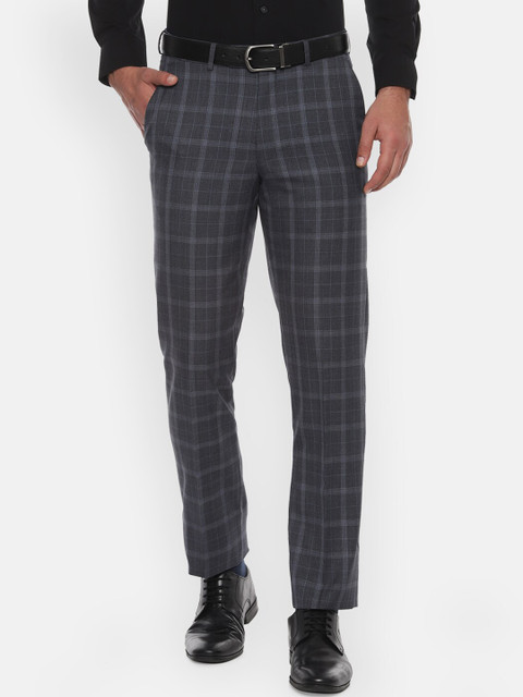 

Luxure by Louis Philippe Men Grey Regular Fit Checked Formal Trousers