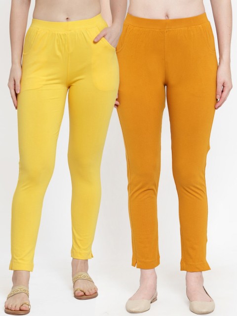 

TAG 7 Women Pack Of 2 Solid Ankle-Length Straight-Fit Leggings, Yellow