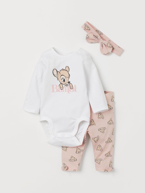 

H&M Infant Girls White & Pastel Pink 3-piece Jersey Set
