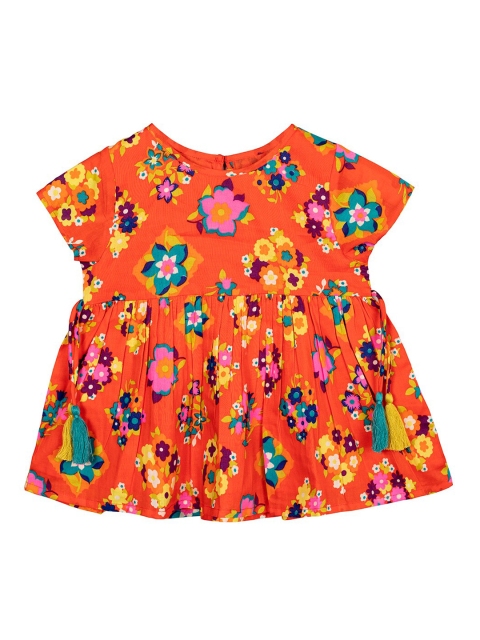 

Budding Bees Girls Orange And Green Floral Printed Peplum Top