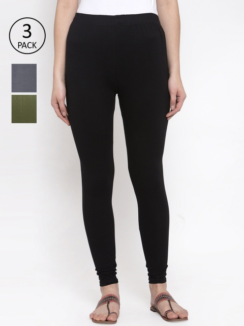 

TAG 7 Women Pack Of 3 Solid Leggings, Black