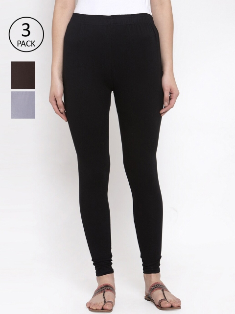 

TAG 7 Women Pack Of 3 Solid Leggings, Black