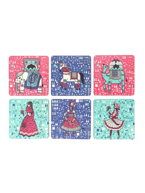 

Chumbak Multicoloured 6 Pcs Printed Wood Coaster Set, Multi