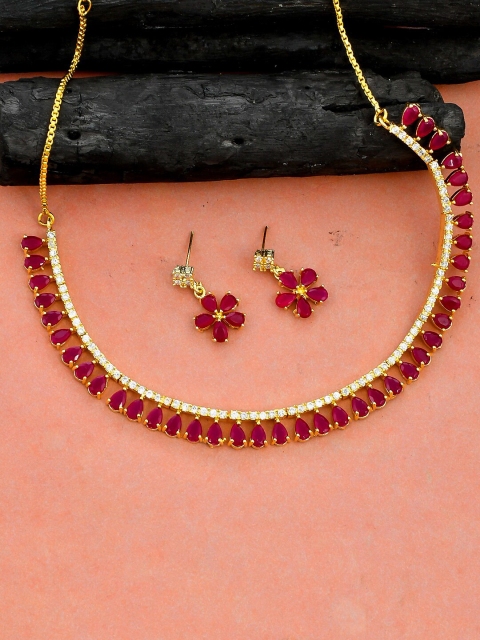 

Silvermerc Designs Women Gold-Plated & Pink AD Studded Jewellery Set