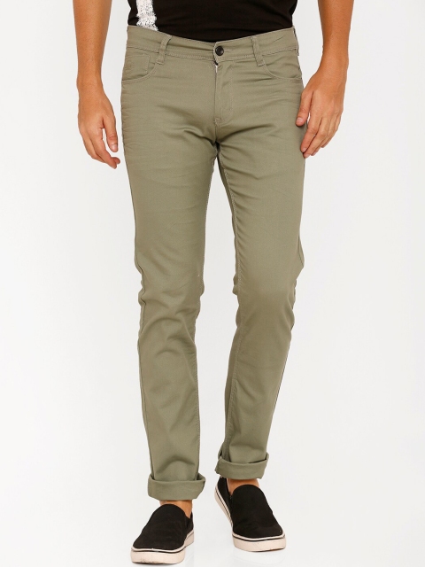 

Rex Straut Jeans Men Olive Green Slim Fit Mid-Rise Clean Look Stretchable Jeans