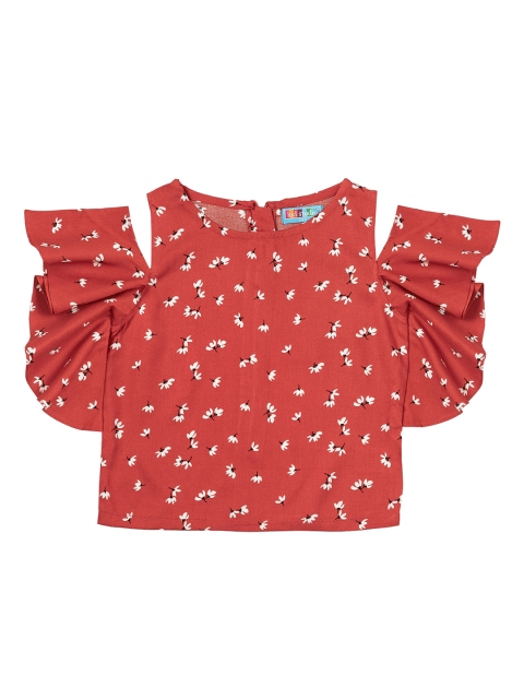 

Kid Studio Girls Red & White Printed Regular Pure Cotton Top