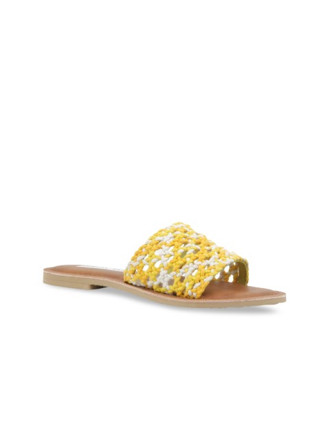 

London Rag Women Yellow Woven Design Mesh Open Toe Flats