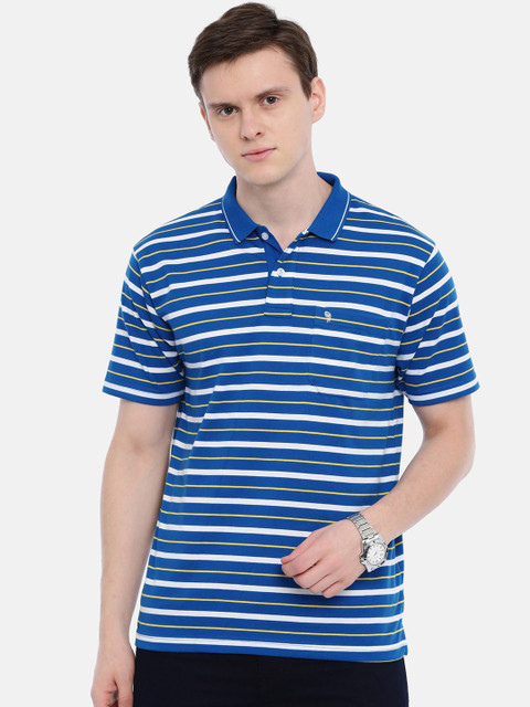 

Classic Polo Men Blue Striped Polo Collar T-shirt