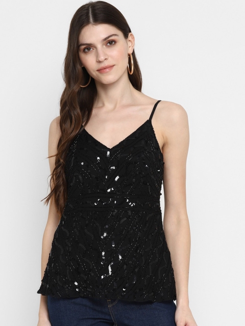 

TRENDY DIVVA Women Black Embellished Tank Top