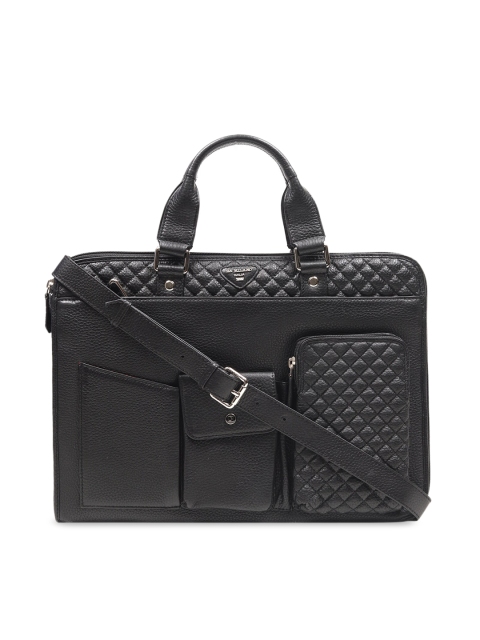 

Da Milano Unisex Black Textured Leather Laptop Bag
