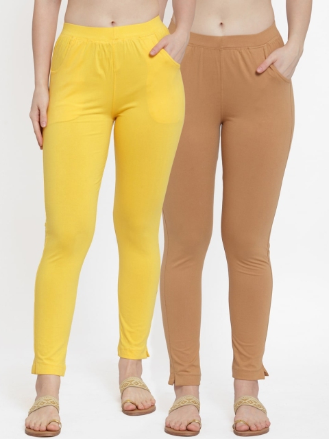 

TAG 7 Women Pack Of 2 Solid Straight-Fit Ankle-Length Leggings, Yellow