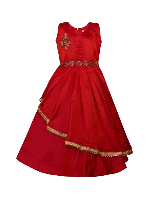 

Wish Karo Girls Red Solid Maxi Silk Dress