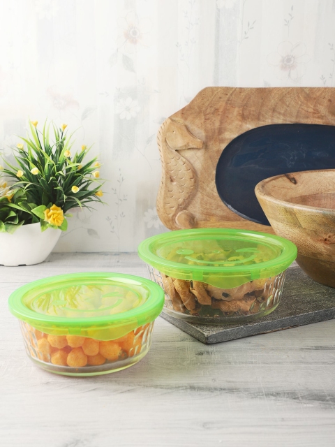 

ceradeco Transparent & Green 3 Pcs Airtight Serving Bowls