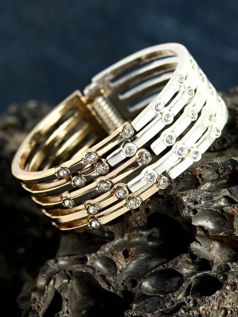 

ANIKAS CREATION Gold-Plated & Silver-Tone Alloy Hand Painted Cuff Bracelet
