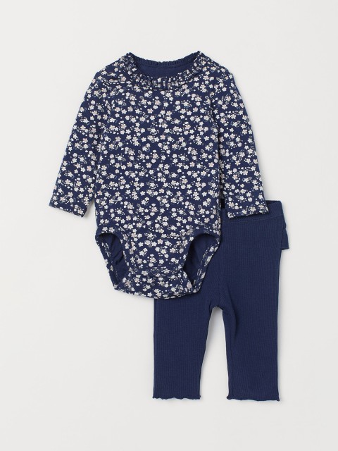 

H&M Infant Kids 2-Piece Romper & Leggings, Navy blue