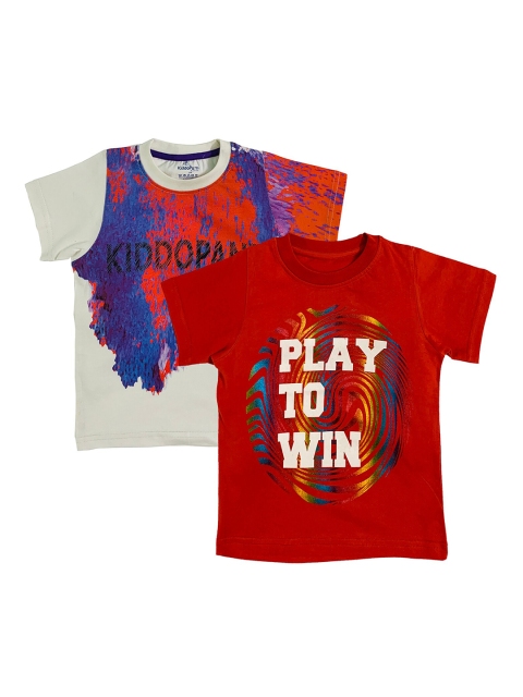 

KiddoPanti Boys Pack Of 2 Printed Round Neck T-shirts, Red