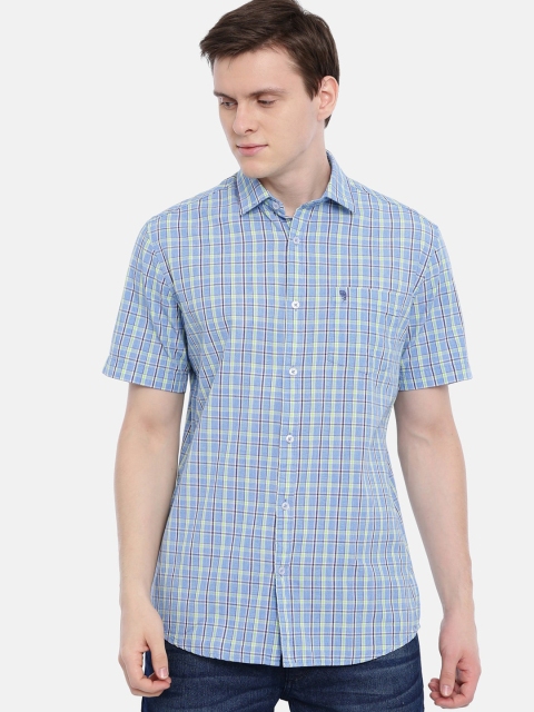Classic Polo Men Blue & Maroon Slim Fit Checked Casual Shirt