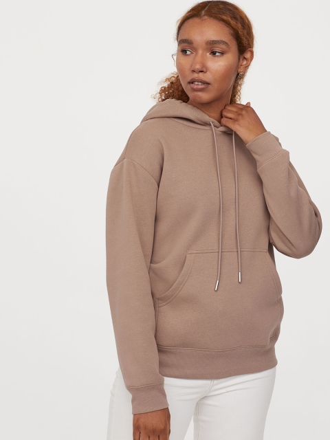 

H&M Women Beige Solid Hooded Top