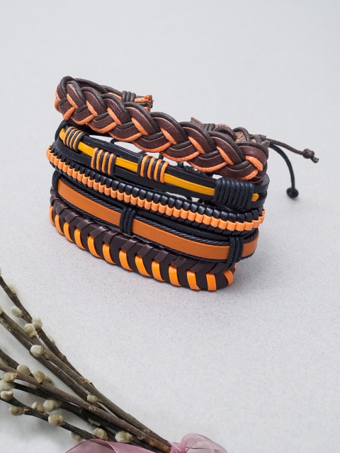 

Golden Peacock Unisex Brown Set of 5 Leather Multistrand Bracelet