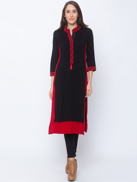 

Globus Women Black & Red Yoke Design Straight Kurta