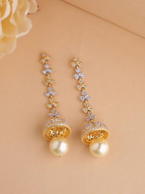 

Tistabene Gold-Plated & White Dome Shaped Jhumkas