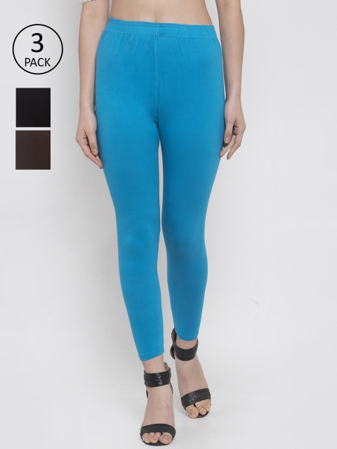 

TAG 7 Women Pack of 3 Solid Leggings, Blue
