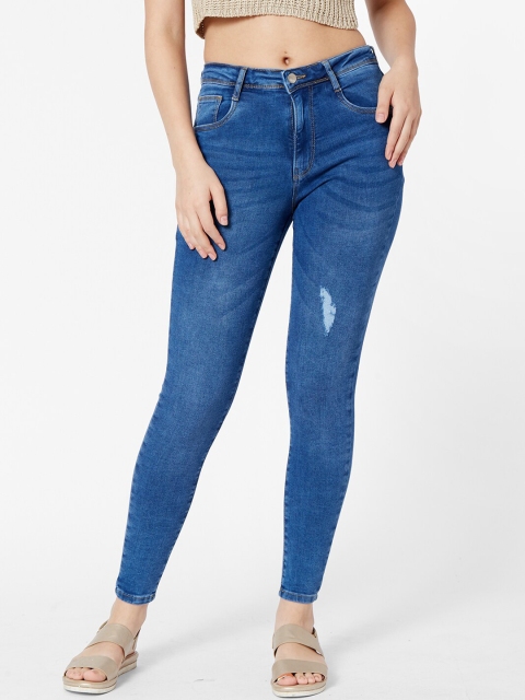 

Kraus Jeans Women Blue Skinny Fit High-Rise Low Distress Jeans