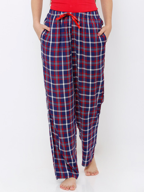 

Heart 2 Heart Women Navy Blue & Red Checked Sparkle Lounge Pants