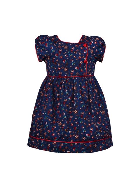 

Wish Karo Girls Navy Blue & Red Floral Printed Fit and Flare Dress