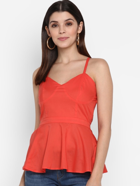 

MIAMINX Women Orange Solid Peplum Top