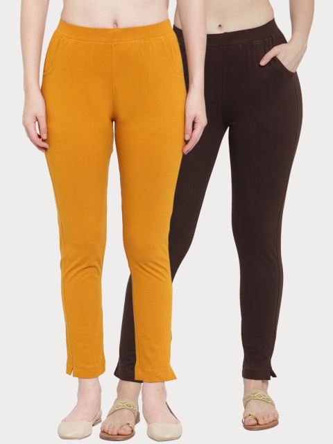 

TAG 7 Women Pack Of 2 Solid Straight-Fit Ankle-Length Leggings, Brown