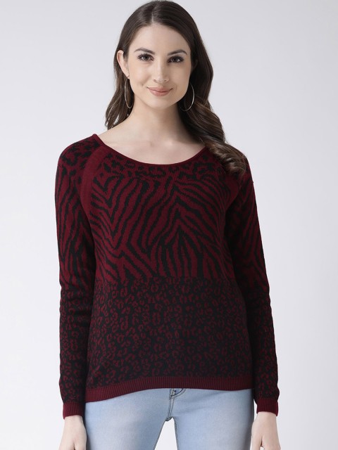

Club York Women Maroon Animal Printed Pullover Sweater