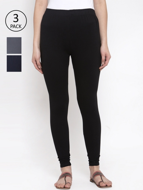 

TAG 7 Women Pack Of 3 Solid Leggings, Black