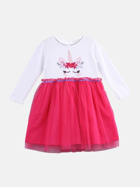 

Beebay Girls Magenta Pink Colourblocked A-Line Dress with Embroidery Detail