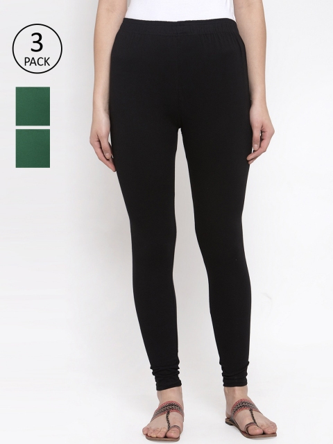 

TAG 7 Women Pack Of 3 Solid Churidar-Length Leggings, Black