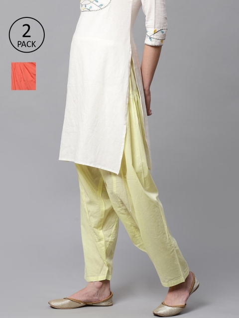 

Kifahari Women Pack Of 2 Solid Loose-Fit Salwars, Yellow