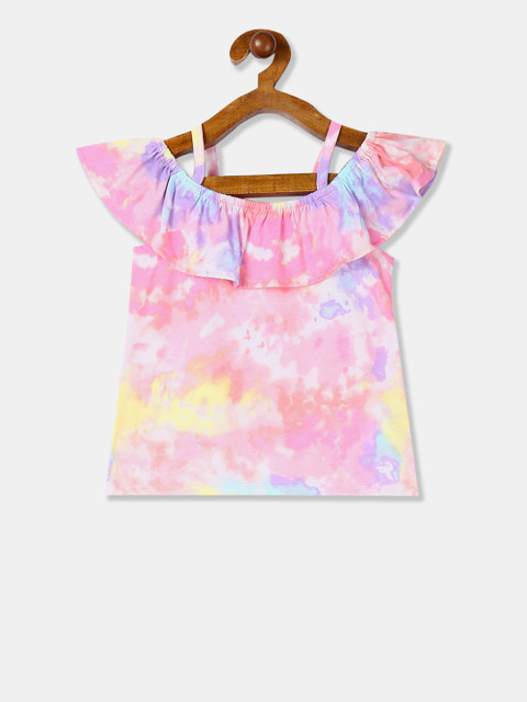 

The Childrens Place Girls Pink & Yellow Dyed Pure Cotton Top