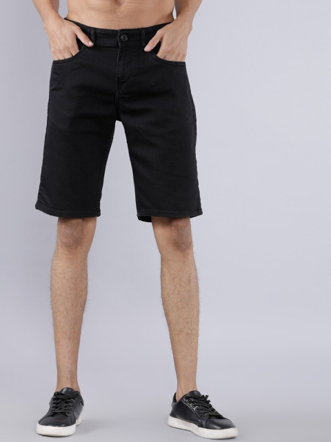 

HIGHLANDER Men Black Solid Slim Fit Denim Shorts