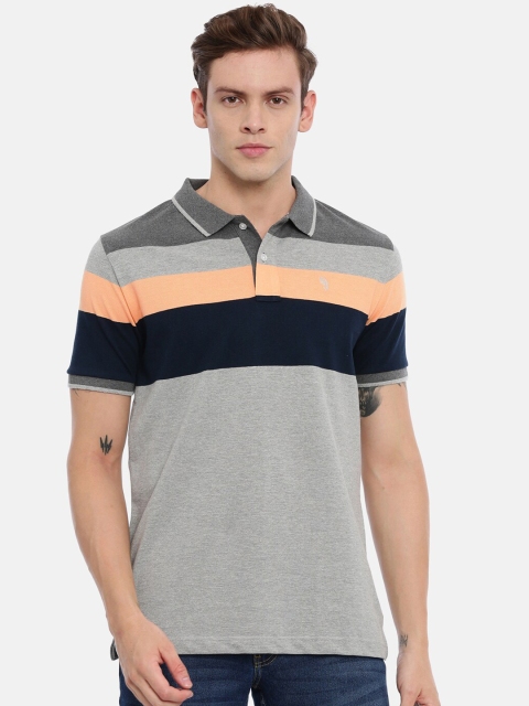 

Classic Polo Men Grey Striped Polo Collar T-shirt