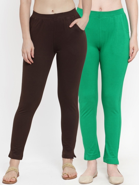 

TAG 7 Women Pack Of 2 Solid Ankle-Length Leggings, Brown
