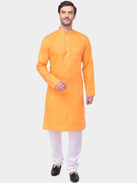 

SG LEMAN Men Orange & White Solid Kurta with Pyjamas