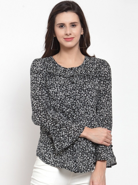 

Ayaany Women Black Printed Shirt Style Top
