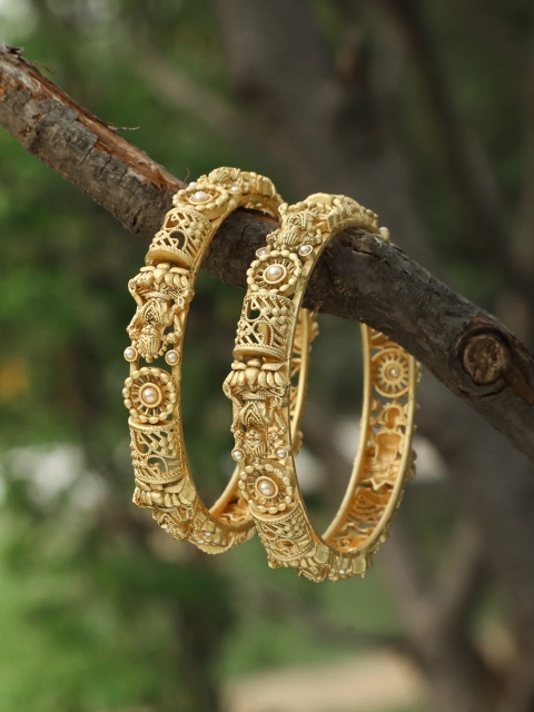 

Adwitiya Collection Set of 4 24CT Gold-Plated Handcrafted Temple Bangles