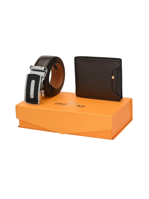 

Pacific Gold Men Brown Genuine Leather Autolock Belt & Wallet Gift Set