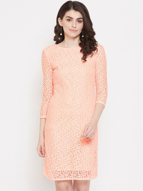 

Ruhaans Women Peach-Coloured Self Design Sheath Dress