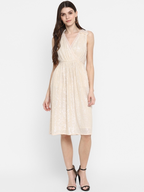 

TRENDY DIVVA Women Cream Sequinned Fit and Flare Dress